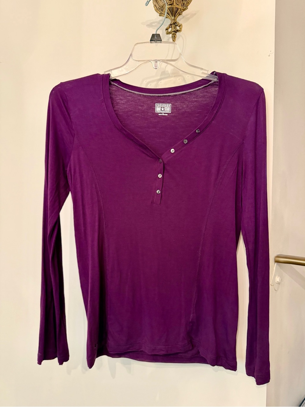 Converse All Star Maroon Purple Henley Long Sleeve Top Shirt Large NWOT